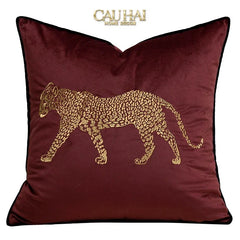 Vỏ Gối Nhung Đỏ Báo Đốm Burgundy Panther Écartier 45-CẬU HAI HOME DECOR