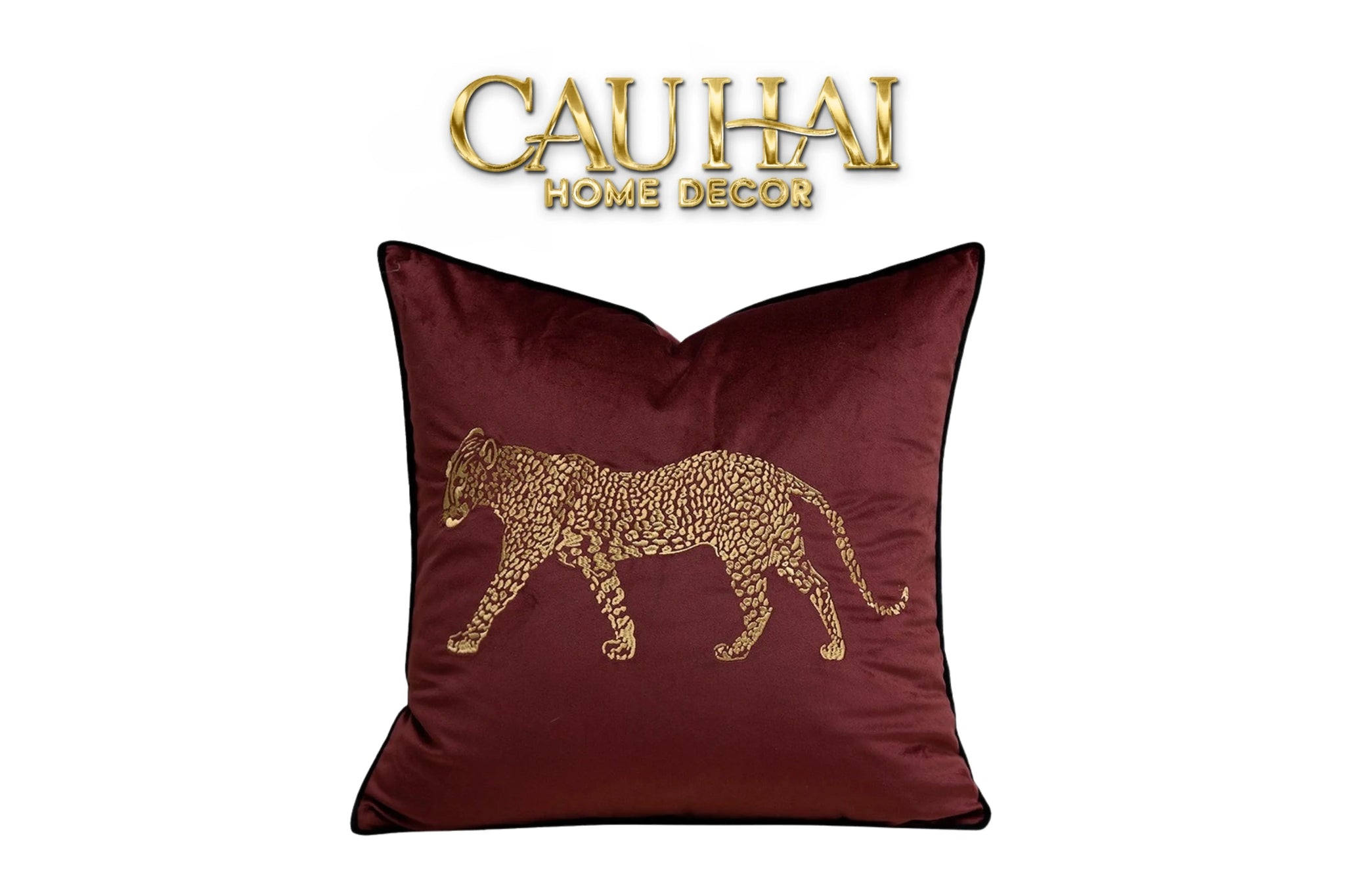 Vỏ Gối Nhung Đỏ Báo Đốm Burgundy Panther Écartier 45-CẬU HAI HOME DECOR