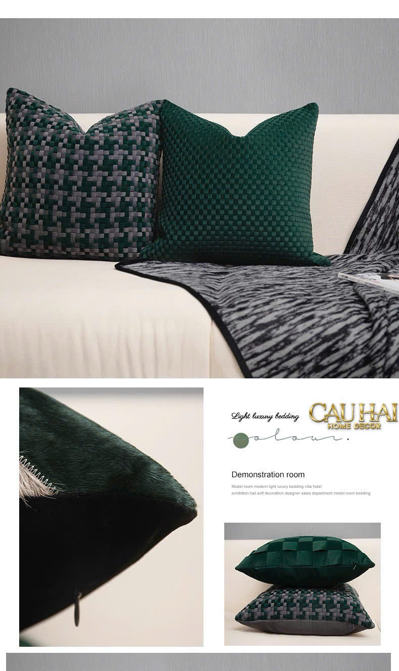 VỎ GỐI NHUNG EMERALD VELVET BROKEN STRIPES 45-CẬU HAI HOME DECOR