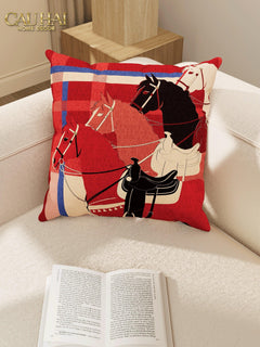 Vỏ Gối Nhung Équestre Cheval Bleu Royal Divin 45-CẬU HAI HOME DECOR