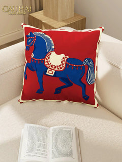Vỏ Gối Nhung Équestre Crimson Rouge Cheval de Bataille 45-CẬU HAI HOME DECOR