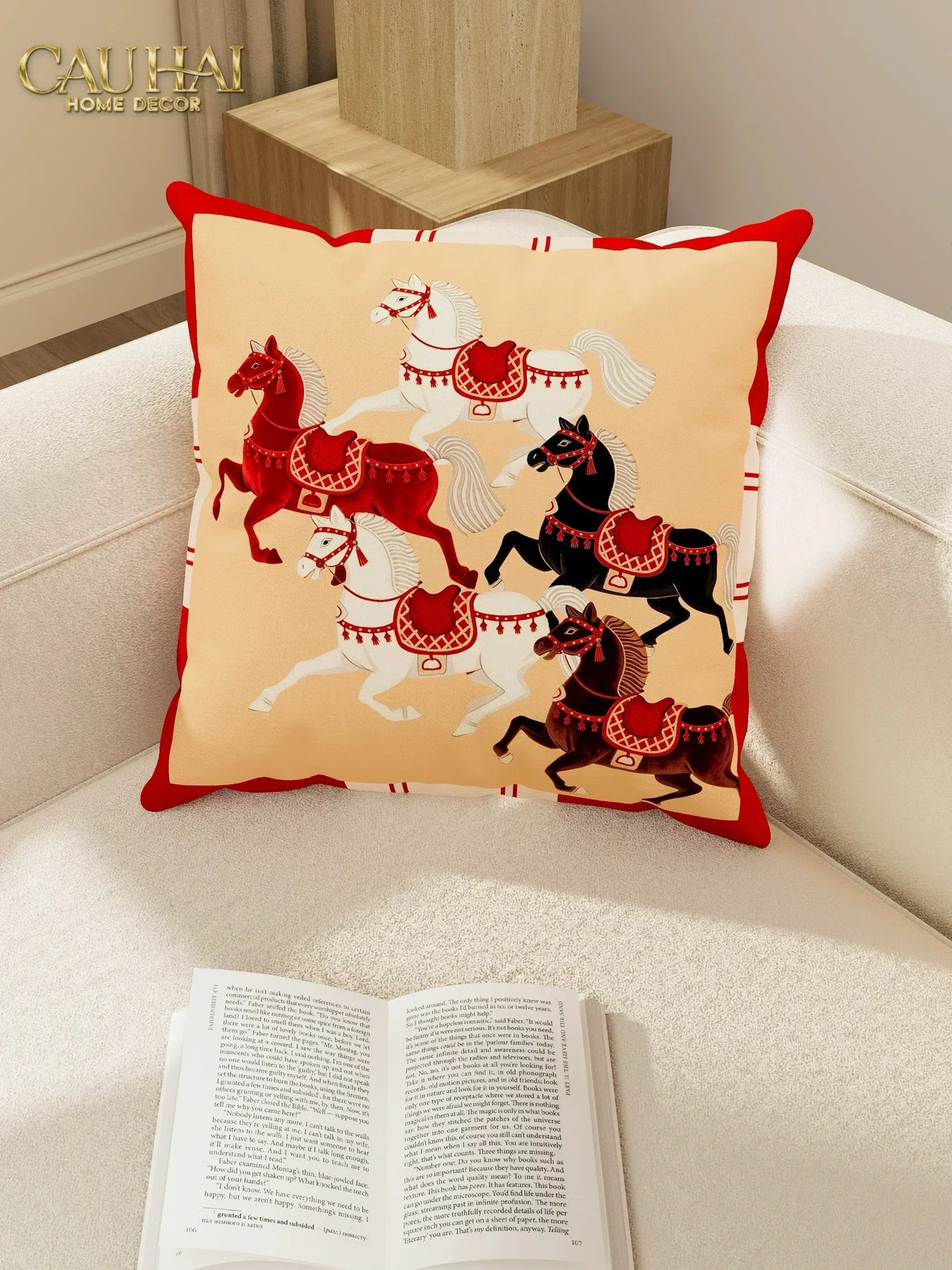Vỏ Gối Nhung Équestre Cheval Bleu Royal Divin 45-VỎ GỐI-CẬU HAI HOME DECOR