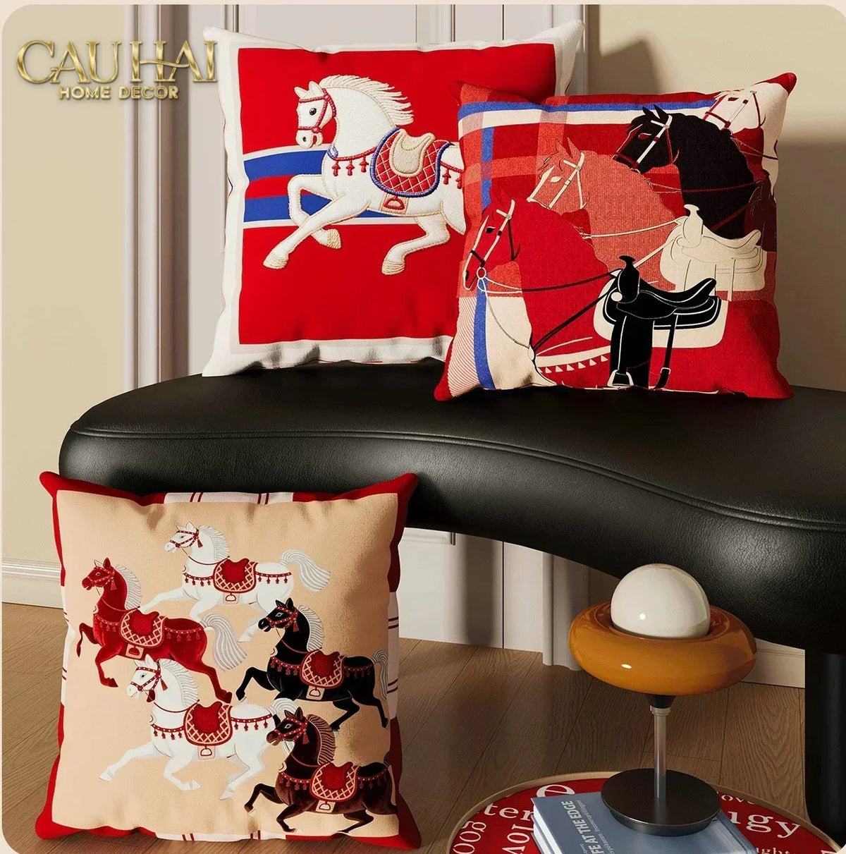 Vỏ Gối Nhung Équestre Cheval Bleu Royal Divin 45-VỎ GỐI-CẬU HAI HOME DECOR