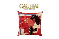 Vỏ Gối Nhung Équestre Les Quatre Chevaux de Bataille 45-CẬU HAI HOME DECOR