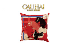 Vỏ Gối Nhung Équestre Les Quatre Chevaux de Bataille 45-CẬU HAI HOME DECOR