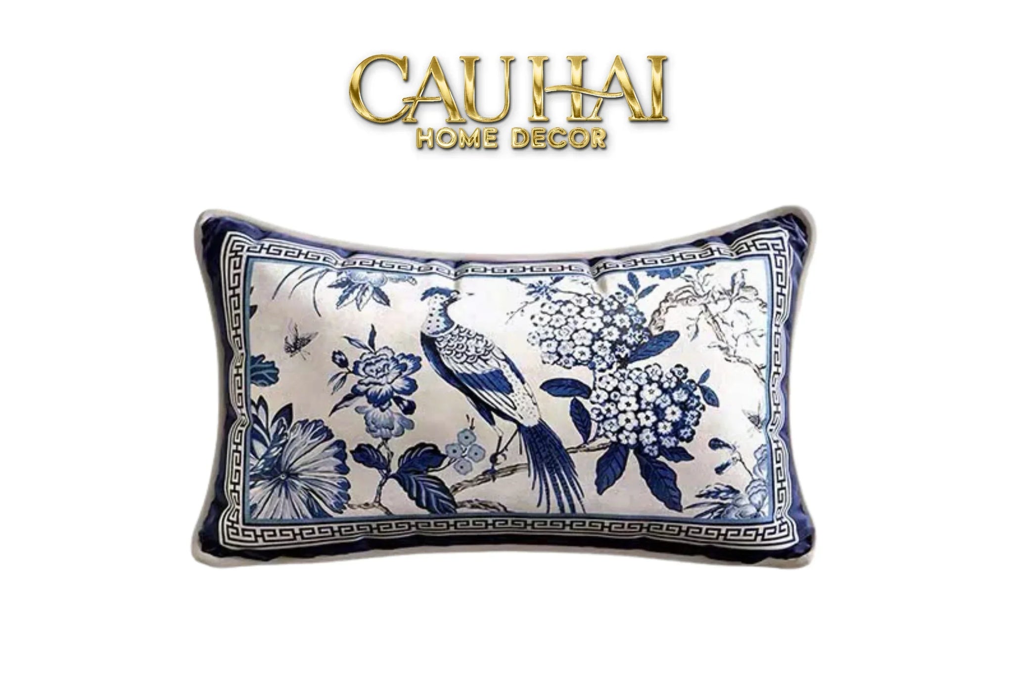 Vỏ Gối Nhung Indochine Oriental indigo Bloom Art 45-CẬU HAI HOME DECOR