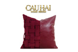 VỎ GỐI NHUNG LEATHER BORDEAUX WOVEN MISTLETOE 45-CẬU HAI HOME DECOR
