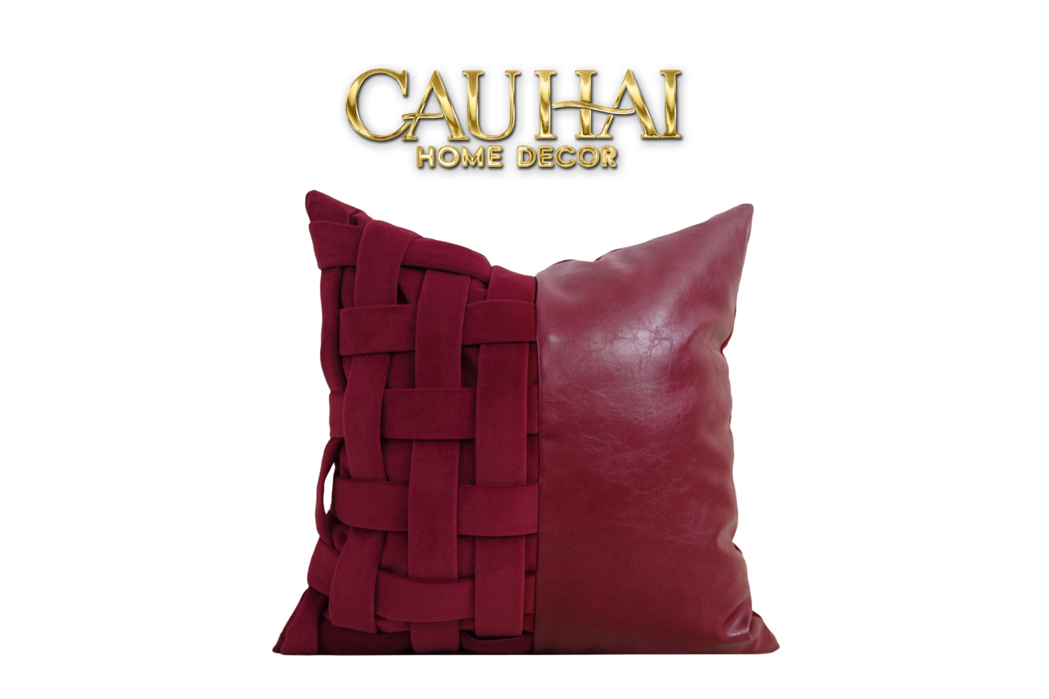 VỎ GỐI NHUNG LEATHER BORDEAUX WOVEN MISTLETOE 45-CẬU HAI HOME DECOR