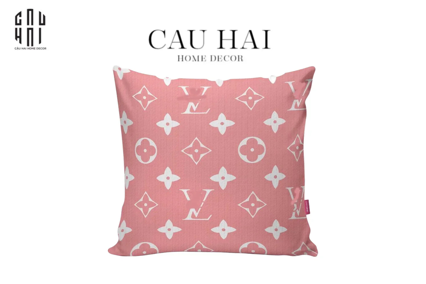 VỎ GỐI NHUNG LOUIS.V LIGHT PINK MONOGRAM 45.-CẬU HAI HOME DECOR