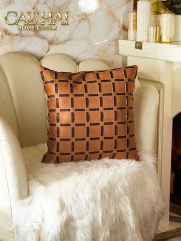 Vỏ Gối Nhung Lux Leather Crossline Terra 45-CẬU HAI HOME DECOR