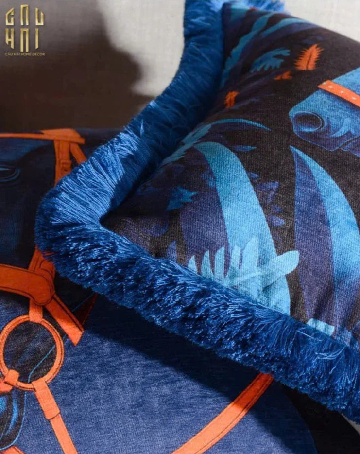 VỎ GỐI NHUNG MARINE STALLION - FRINGE EDGE-CẬU HAI HOME DECOR