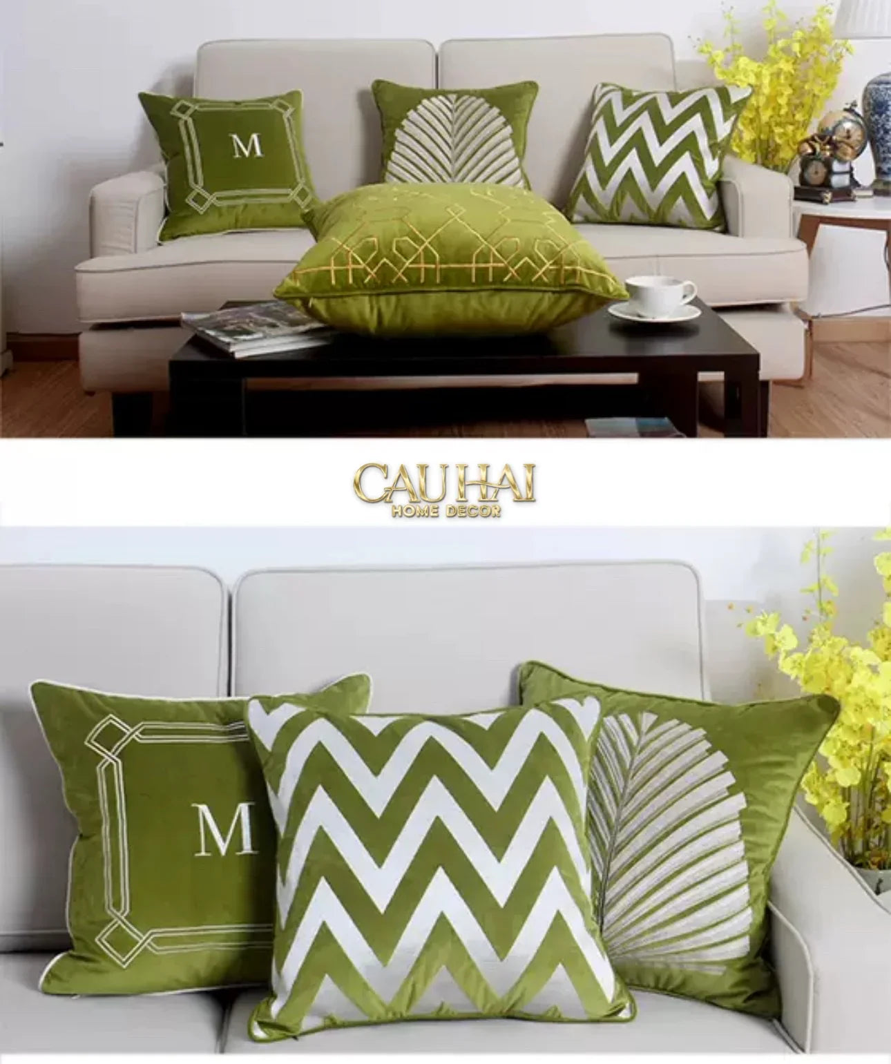 Vỏ Gối Nhung Olive Clover Quatrefoil 45-CẬU HAI HOME DECOR