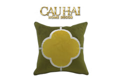 Vỏ Gối Nhung Olive Clover Quatrefoil 45-CẬU HAI HOME DECOR