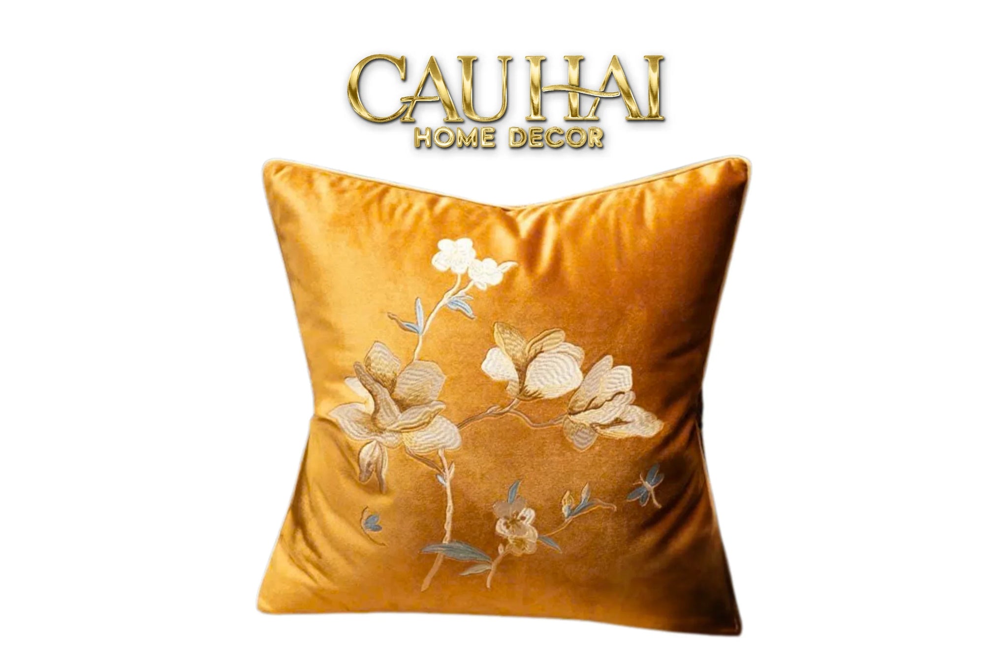 Vỏ Gối Nhung Thêu Mộc Lan Hoa 45x45-CẬU HAI HOME DECOR