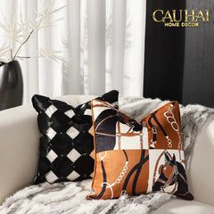 Vỏ Gối Nhung Triptyque Équestre Moderne - Cognac Brun 45-CẬU HAI HOME DECOR