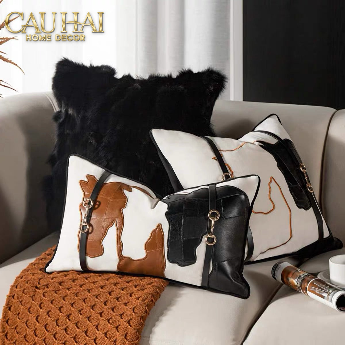 Vỏ Gối Nhung Triptyque Équestre Moderne Embroidered Belt 45-CẬU HAI HOME DECOR