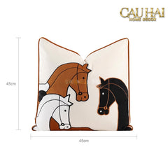 Vỏ Gối Nhung Triptyque Équestre Moderne Embroidered Dialogue 45-CẬU HAI HOME DECOR