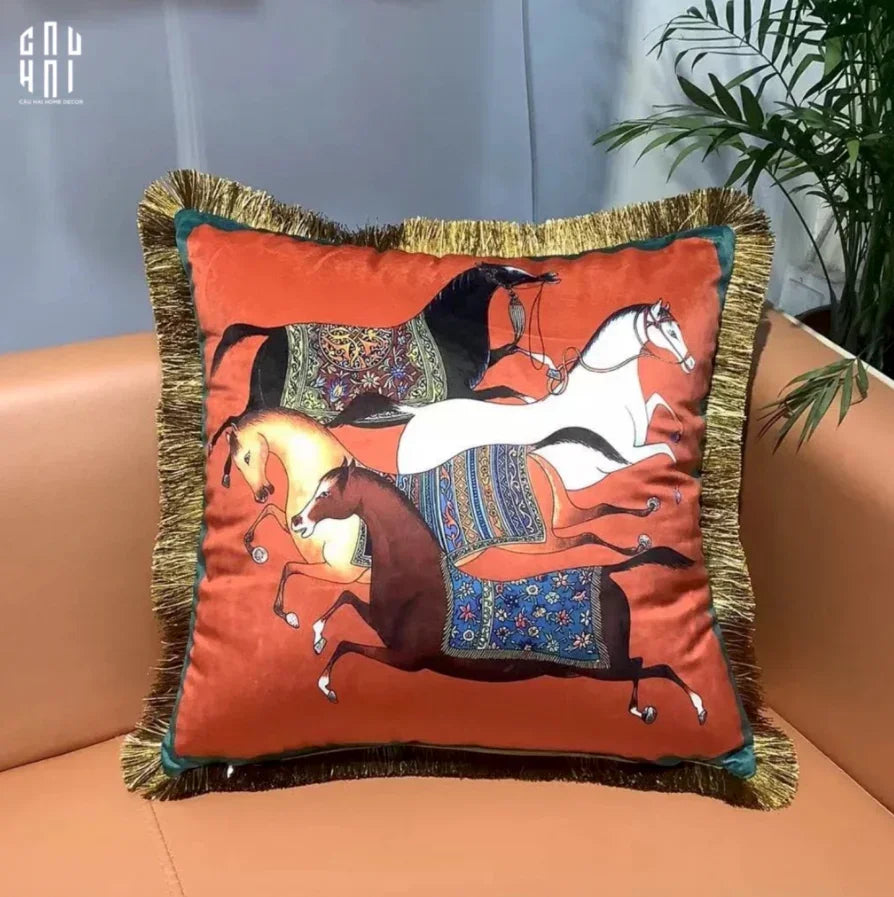 VỎ GỐI RUNNING STEED 45. - ORANGE-CẬU HAI HOME DECOR