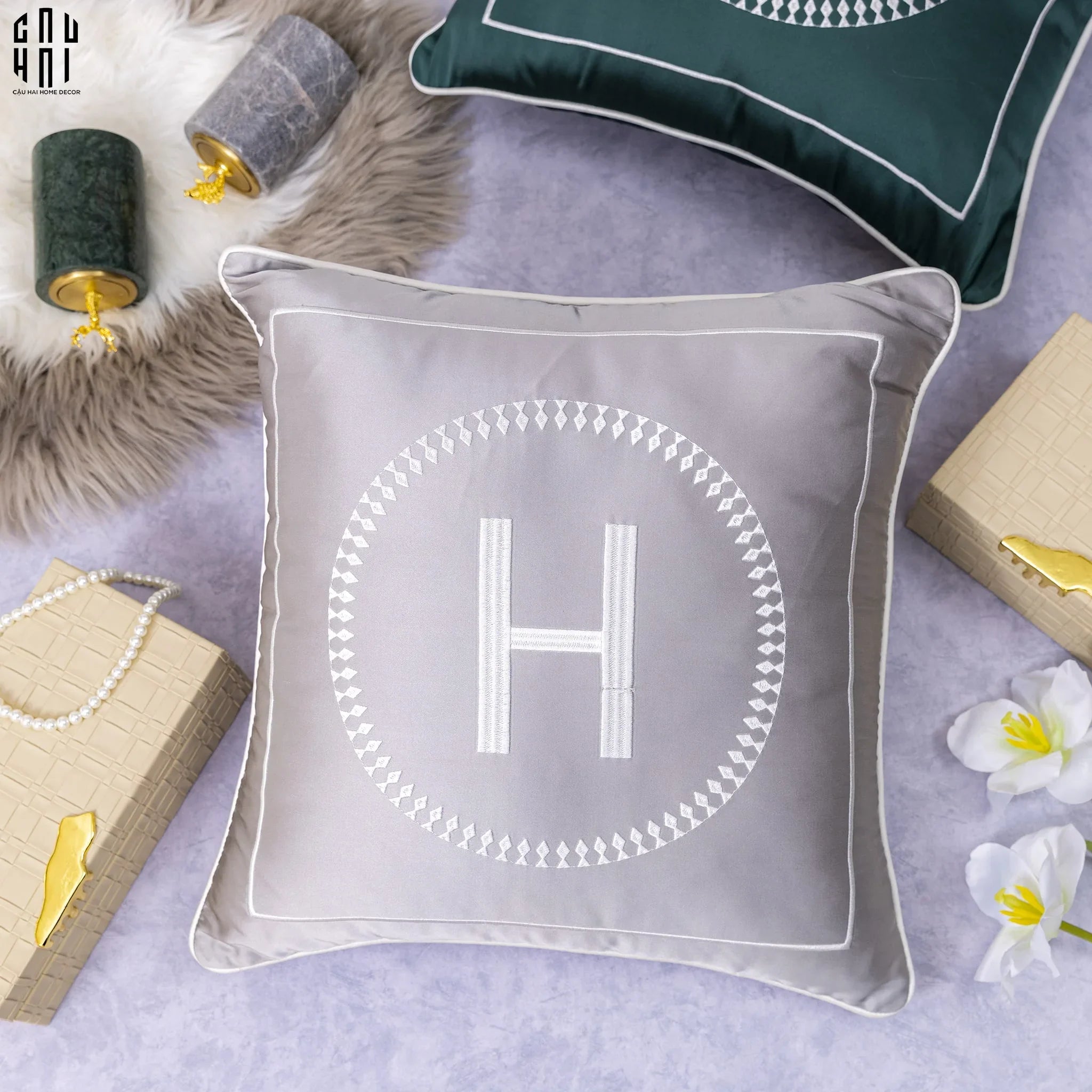 VỎ GỐI SOFA LỤA HESTIA - GRAY 45.-CẬU HAI HOME DECOR