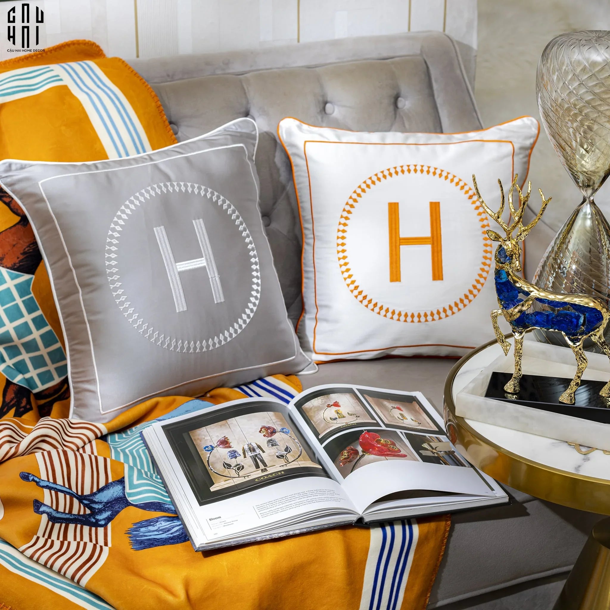 VỎ GỐI SOFA LỤA HESTIA - GRAY 45.-CẬU HAI HOME DECOR