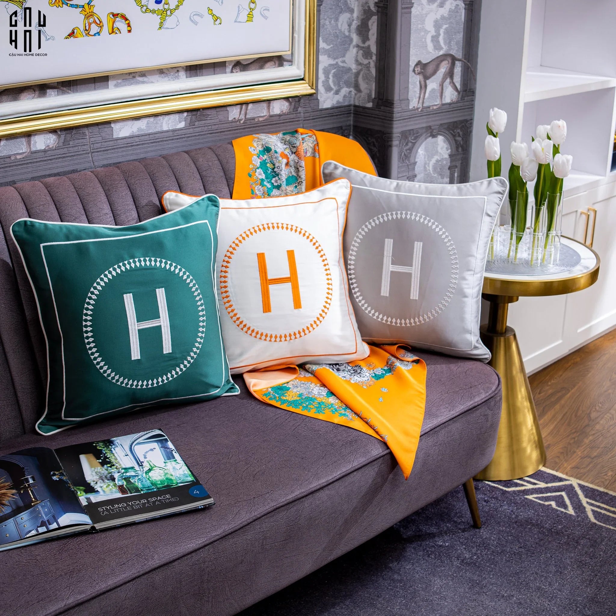 VỎ GỐI SOFA LỤA HESTIA - GRAY 45.-CẬU HAI HOME DECOR