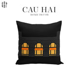 VỎ GỐI CANVAS FAUBOURG MULTI DOORS - BLACK JAUNE 45.-CẬU HAI HOME DECOR