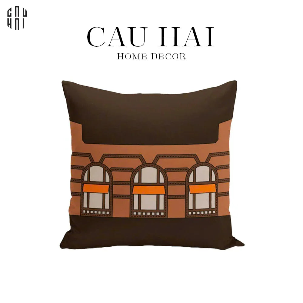 VỎ GỐI CANVAS FAUBOURG MULTI DOORS - BRUN ORANGE 45.-CẬU HAI HOME DECOR