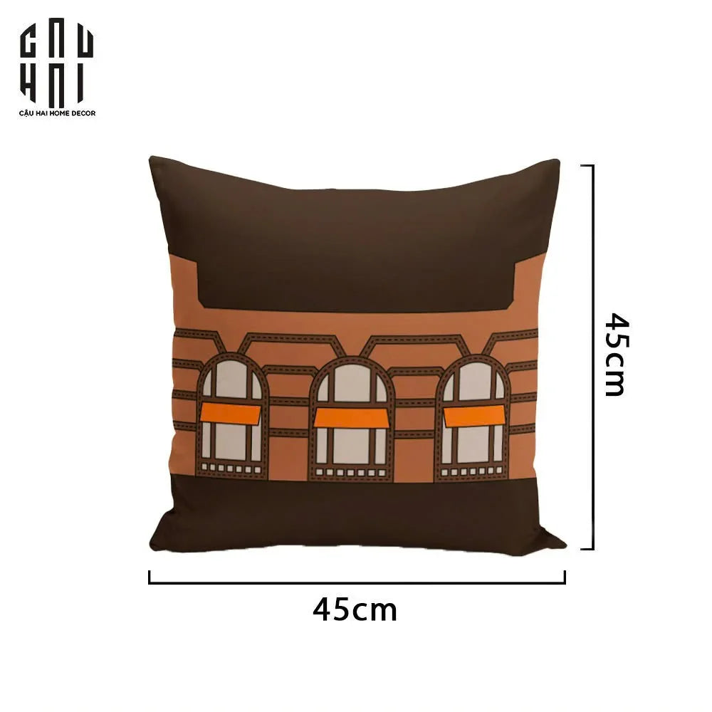 VỎ GỐI CANVAS FAUBOURG MULTI DOORS - BRUN ORANGE 45.-CẬU HAI HOME DECOR