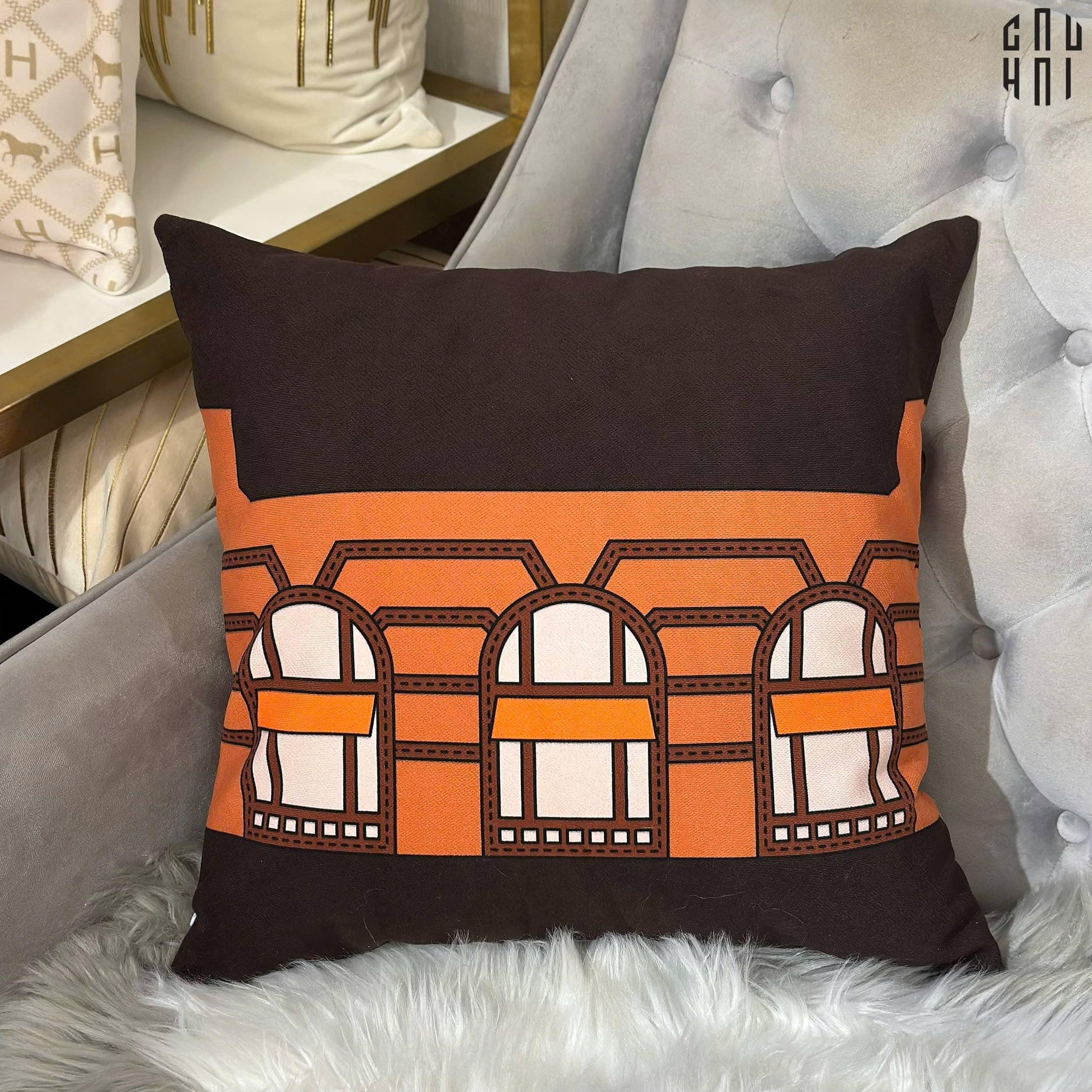 VỎ GỐI CANVAS FAUBOURG MULTI DOORS - BRUN ORANGE 45.-CẬU HAI HOME DECOR