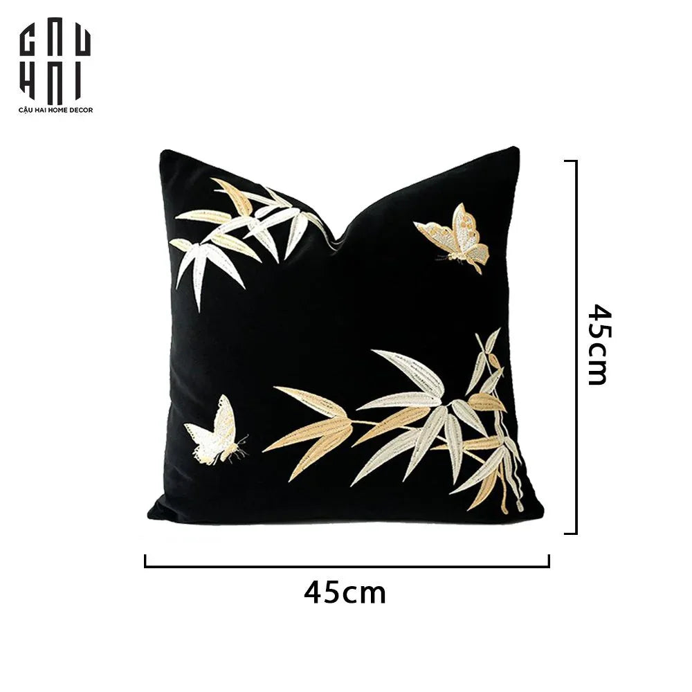 Vỏ Gối Sofa Nhung Golden Bamboo Papillon 45 Ss25-CẬU HAI HOME DECOR