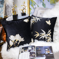 Vỏ Gối Sofa Nhung Golden Bamboo Papillon 45 Ss25-CẬU HAI HOME DECOR