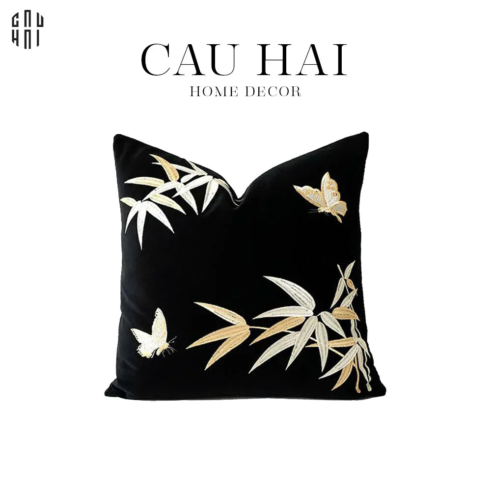 Vỏ Gối Sofa Nhung Golden Bamboo Papillon 45 Ss25-CẬU HAI HOME DECOR