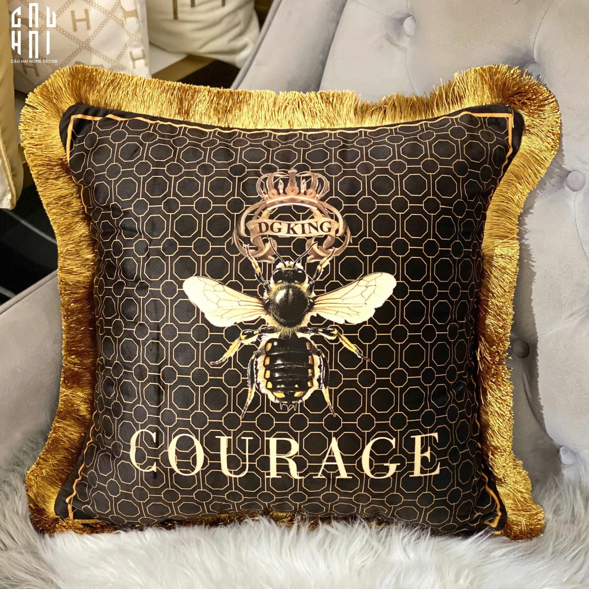 Vỏ Gối Sofa Nhung Golden Bee 45.-CẬU HAI HOME DECOR