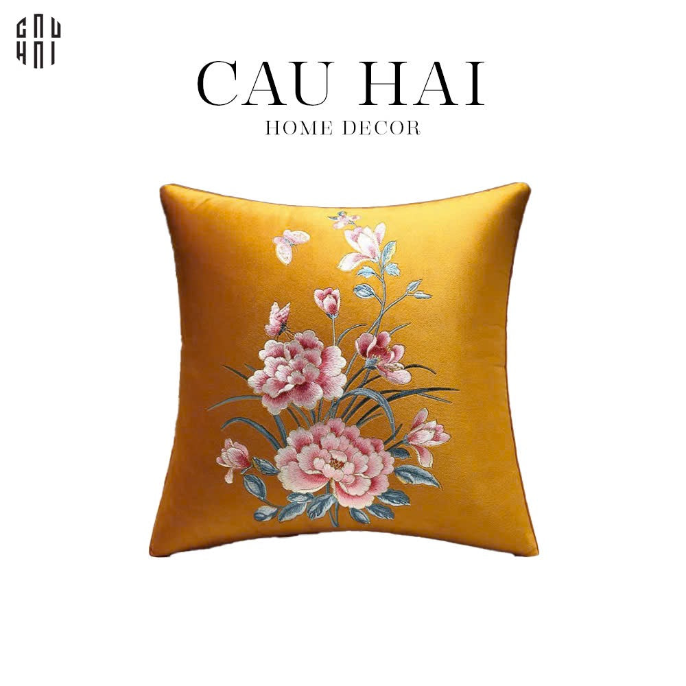 Tết Couture - Vỏ Gối Sofa Nhung Hoạ Tiết Thêu Kim Hưng Phát 45. - CẬU HAI HOME DECOR
