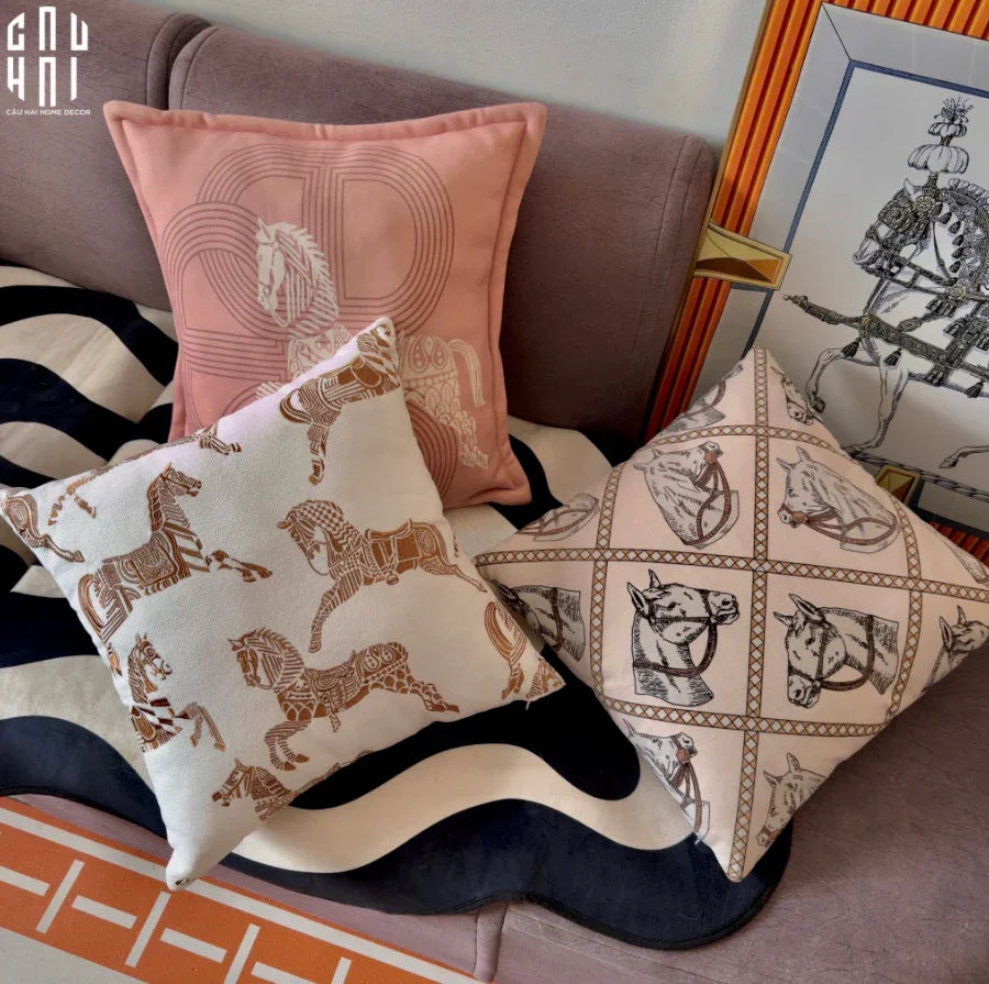 Vỏ Gối Sofa Nhung Randall Cheval - Light Pink 50x50-CẬU HAI HOME DECOR