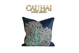 Vỏ Gối Thêu San Hô - Coral Embroidery Navy 45-VỎ GỐI-CẬU HAI HOME DECOR