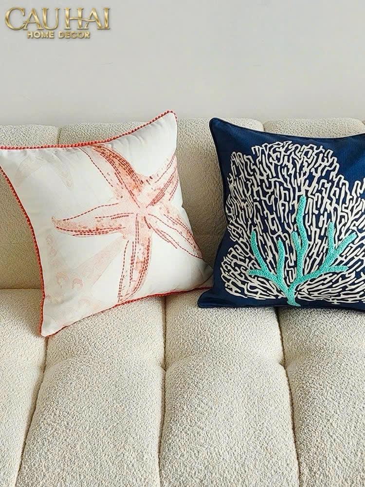Vỏ Gối Thêu San Hô Rouge Embroidery Coral 50-CẬU HAI HOME DECOR