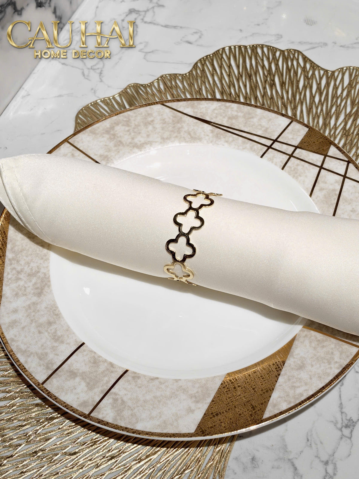 Vòng Khăn Ăn - Napkin Ring Clover Fleur Monogram Quatrefoil-VÒNG KHĂN ĂN-CẬU HAI HOME DECOR