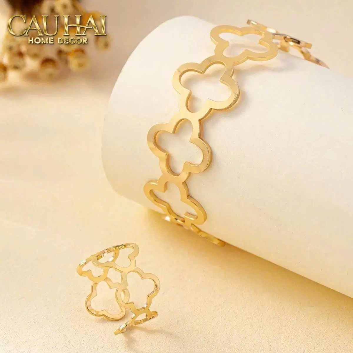 Vòng Khăn Ăn - Napkin Ring Clover Fleur Monogram Quatrefoil-VÒNG KHĂN ĂN-CẬU HAI HOME DECOR
