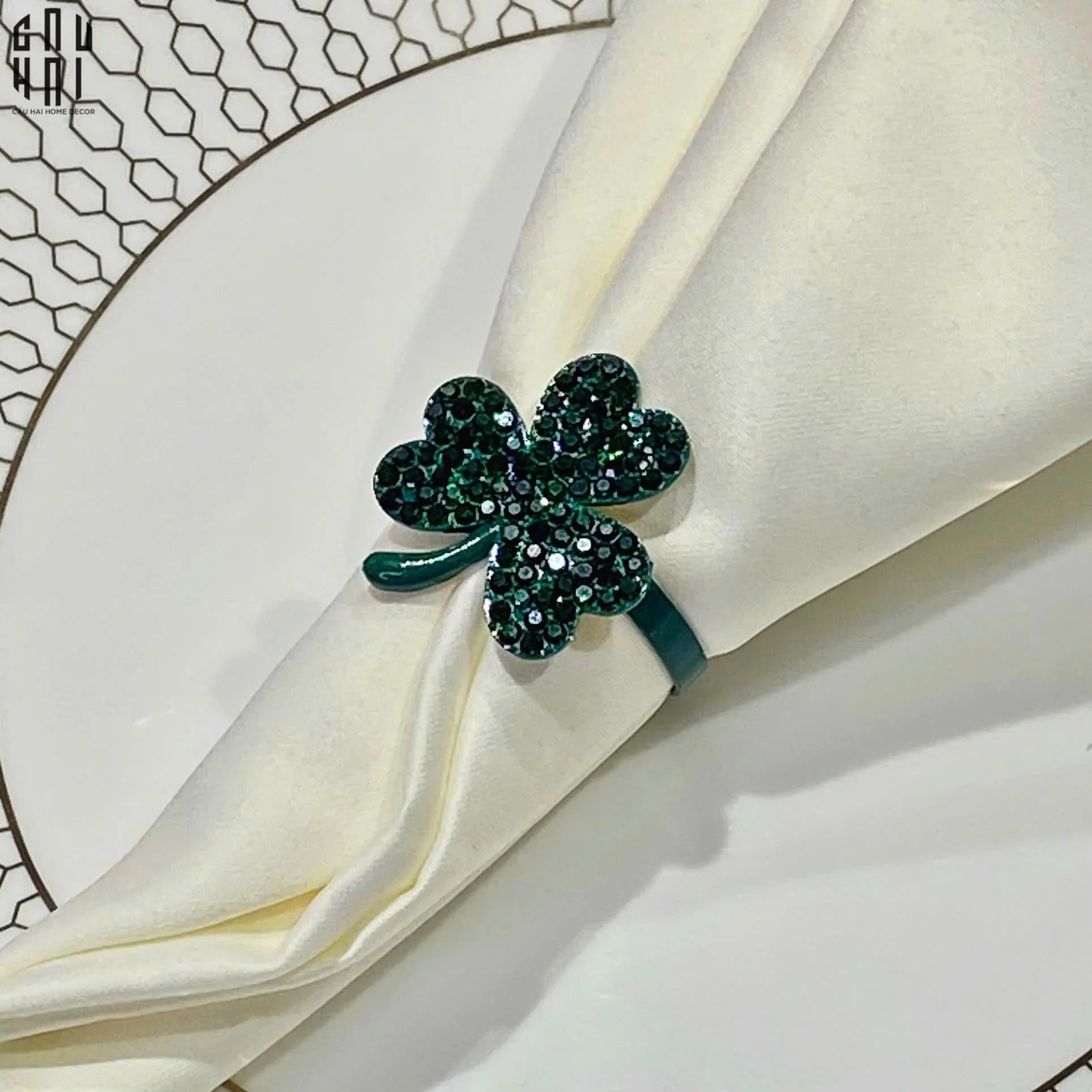 VÒNG KHĂN ĂN - NAPKIN RING LUCKY GREEN LEAVES-CẬU HAI HOME DECOR