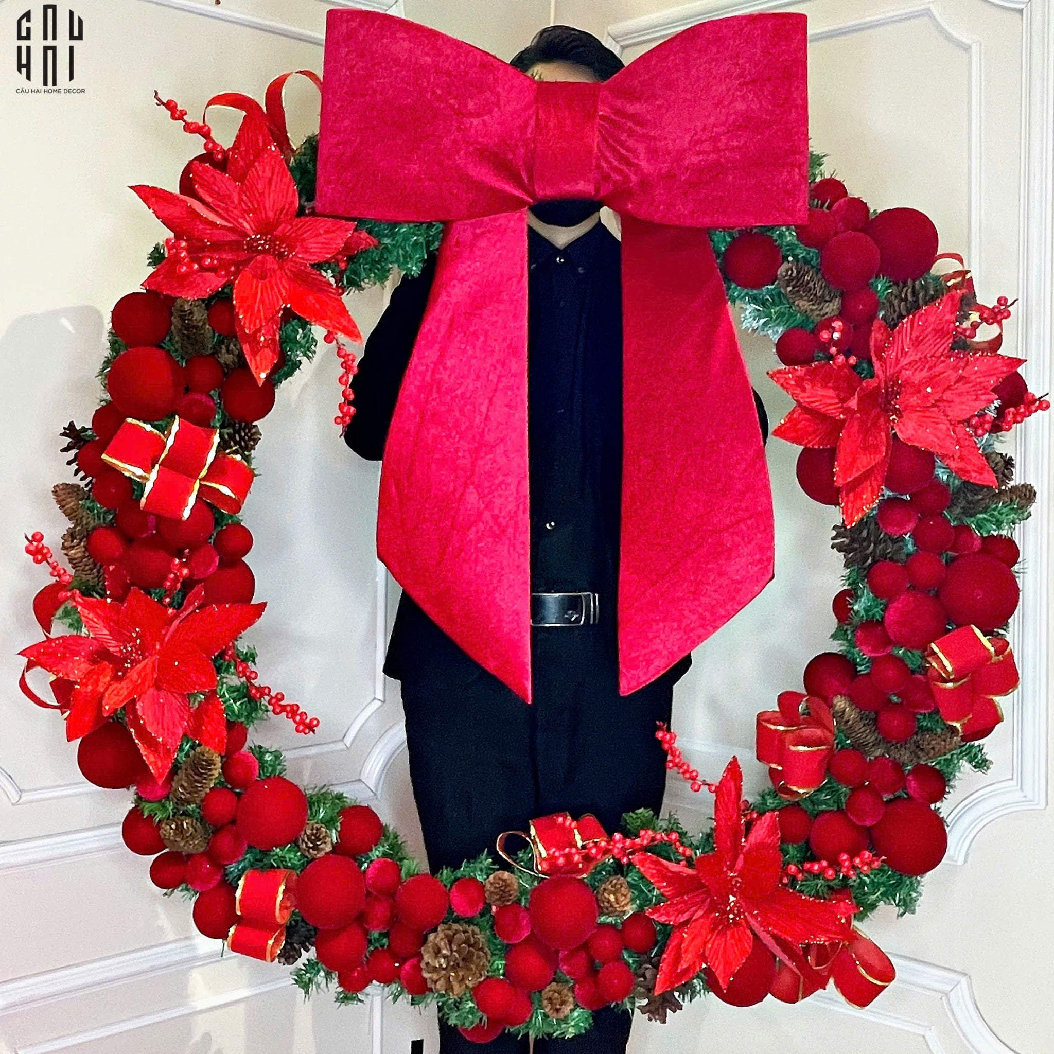 VÒNG TREO GIÁNG SINH SUPER RED BOW TIE 110CM-CẬU HAI HOME DECOR