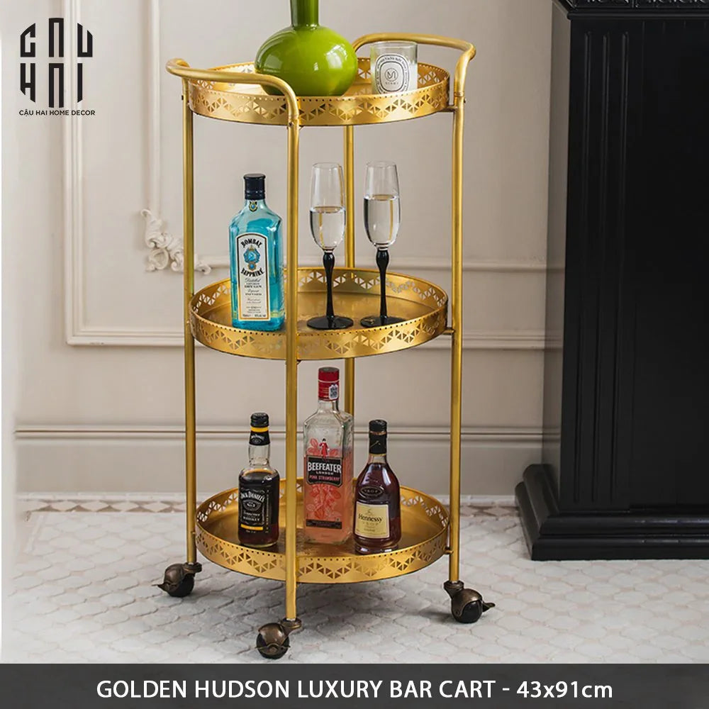 XE ĐẨY QUẦY BAR HUDSON - GOLDEN HUDSON LUXURY BAR CART-CẬU HAI HOME DECOR