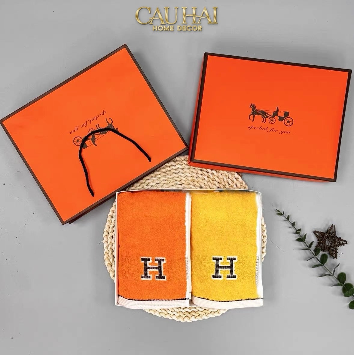 SET 2 KHĂN MẶT 40X90 - SIGNATURE H - SUN & SKY COLOR - FACE TOWEL-CẬU HAI HOME DECOR