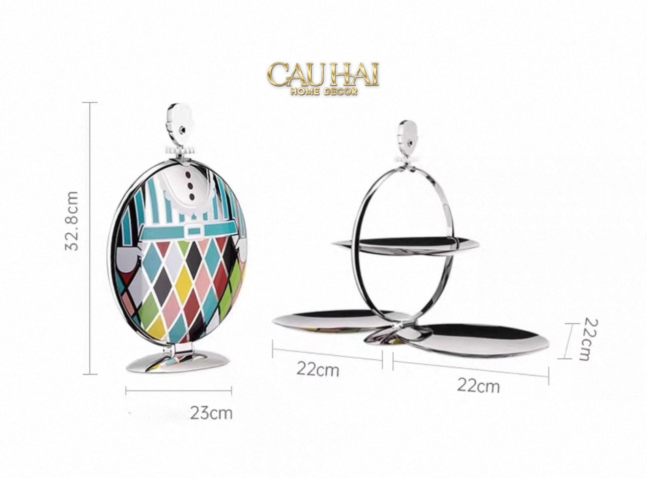 KHAY FRUIT & DESSERT ÉTAGÈRE HARLEQUIN LMT – CRYSTAL STEEL TRAY-CẬU HAI HOME DECOR