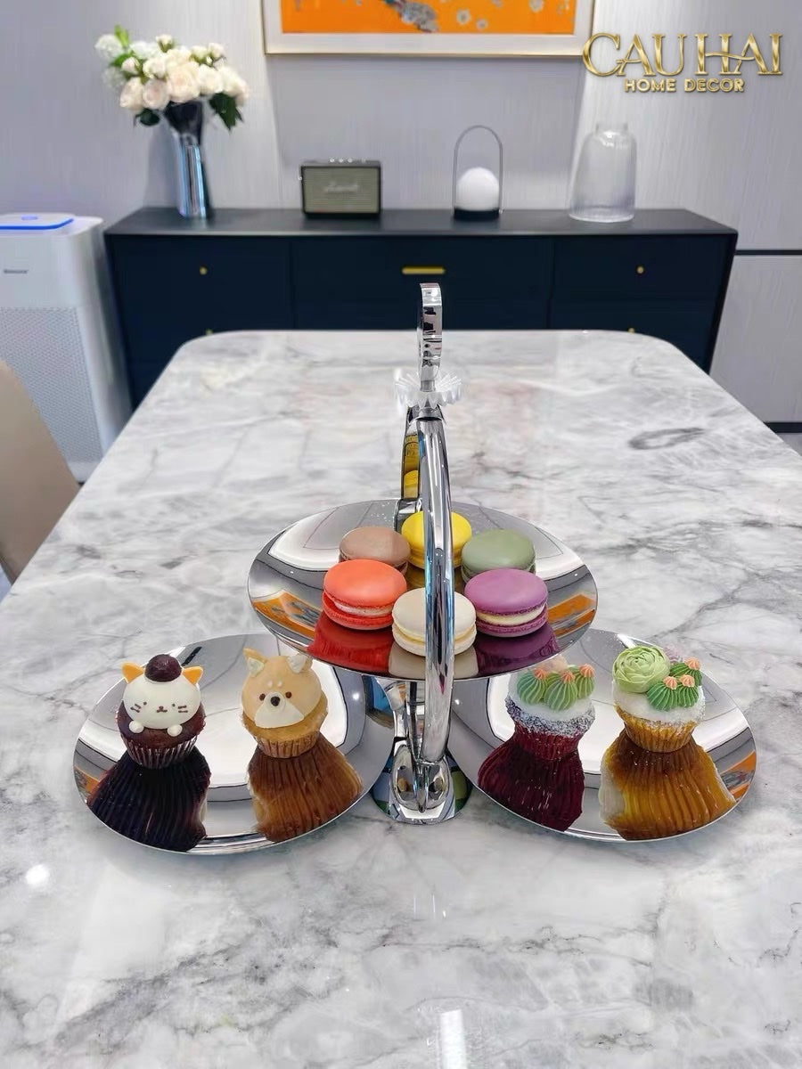 KHAY FRUIT & DESSERT ÉTAGÈRE HARLEQUIN LMT – CRYSTAL STEEL TRAY-CẬU HAI HOME DECOR