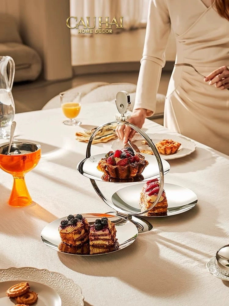 KHAY FRUIT & DESSERT ÉTAGÈRE HARLEQUIN LMT – CRYSTAL STEEL TRAY-CẬU HAI HOME DECOR