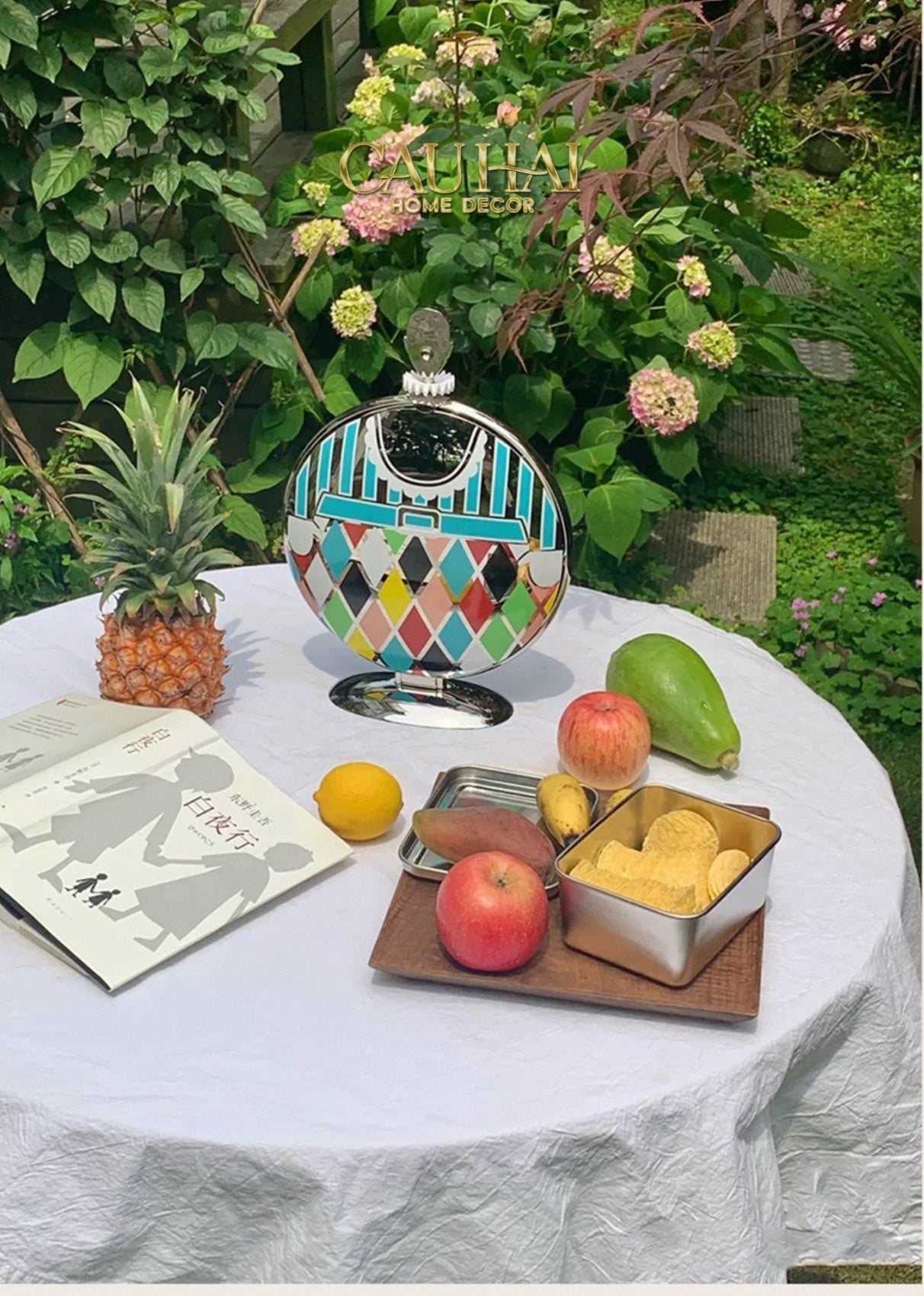 KHAY FRUIT & DESSERT ÉTAGÈRE HARLEQUIN LMT – CRYSTAL STEEL TRAY-CẬU HAI HOME DECOR
