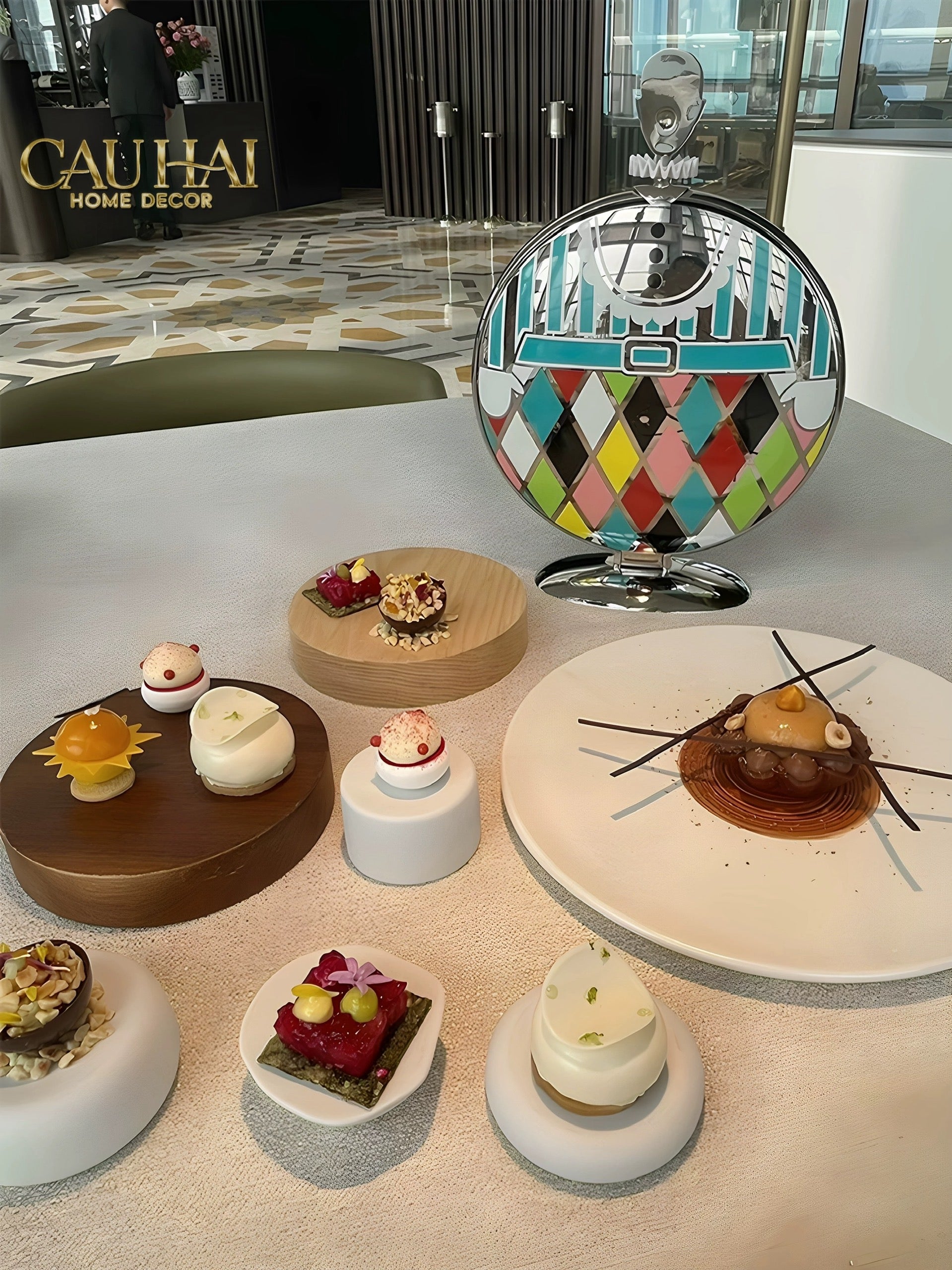 KHAY FRUIT & DESSERT ÉTAGÈRE HARLEQUIN LMT – CRYSTAL STEEL TRAY-CẬU HAI HOME DECOR