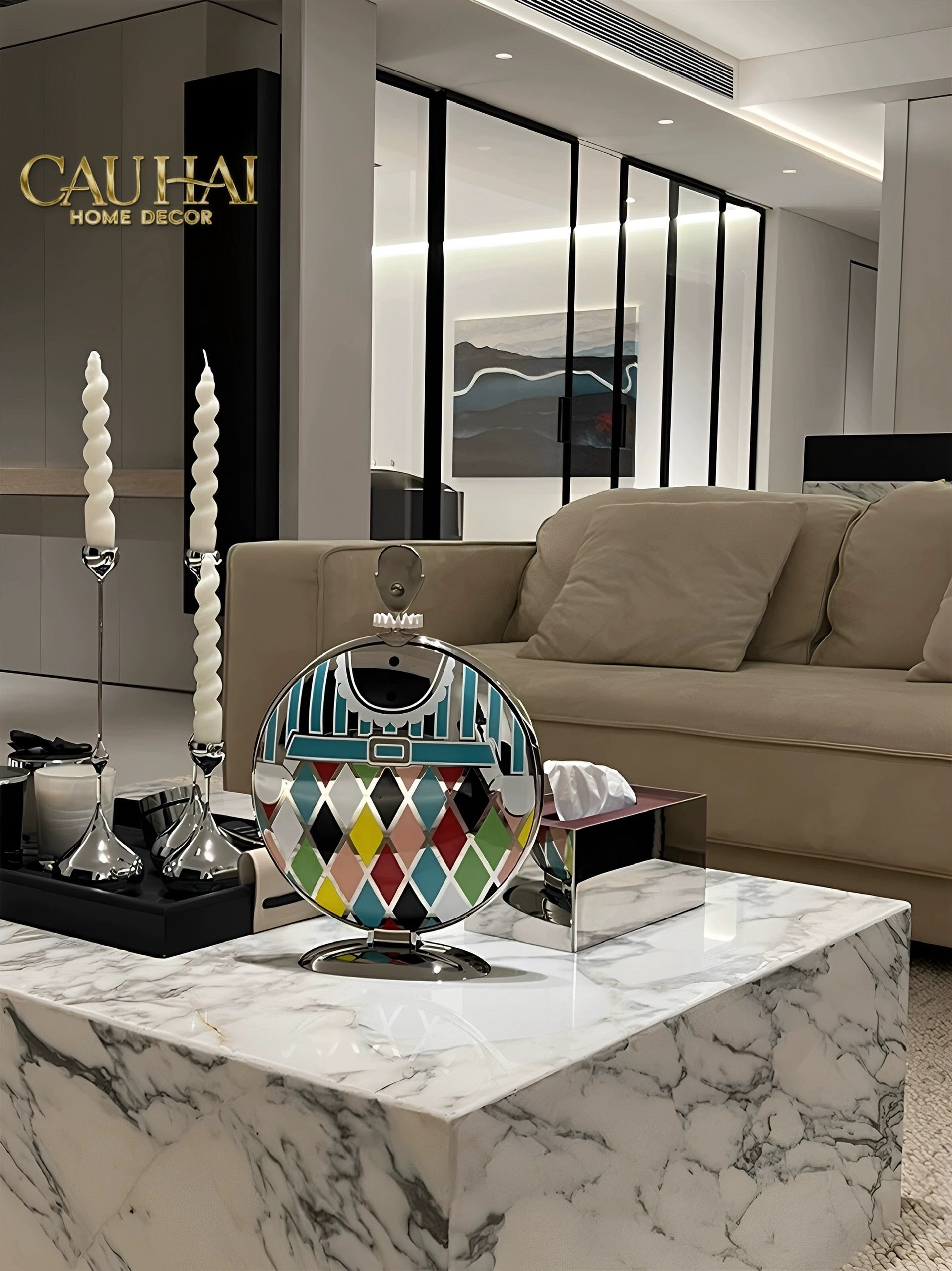 KHAY FRUIT & DESSERT ÉTAGÈRE HARLEQUIN LMT – CRYSTAL STEEL TRAY-CẬU HAI HOME DECOR