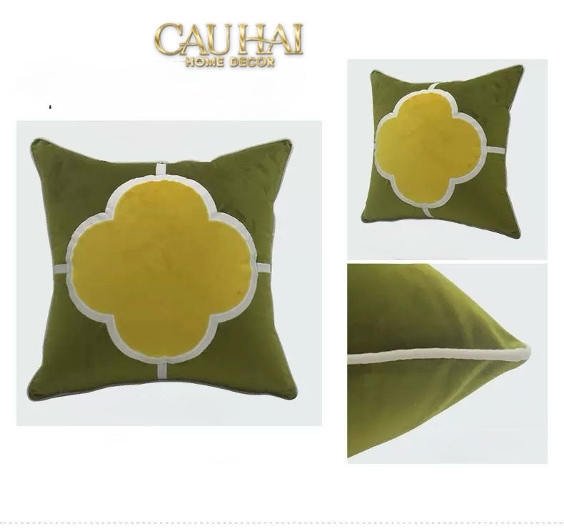 VỎ GỐI NHUNG OLIVE QUATREFOIL 45